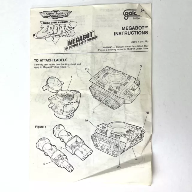Micro Machines ZBots Megabot Action Figure Robot Galoob 1992 INSTRUCTIONS ONLY