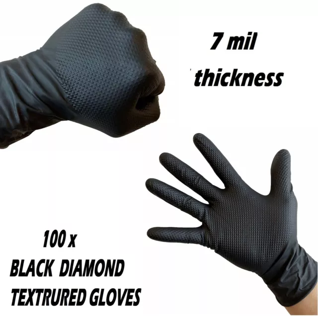 100 x large DIAMOND black Nitrile STRONG Tattoo Mechanic Work Gloves L