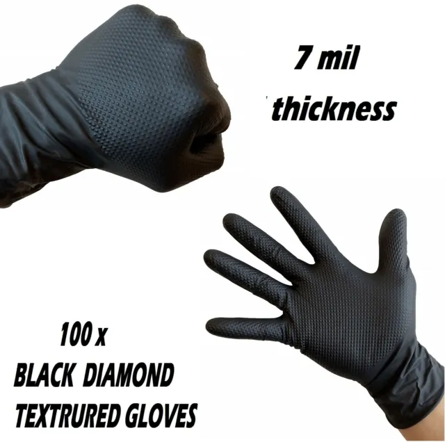 100 x medium DIAMOND black Nitrile STRONG Tattoo Mechanic Work Gloves M