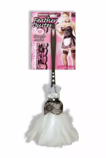 French Maid Deluxe Duster White Feather Black Plastic Handle Forum Novelties