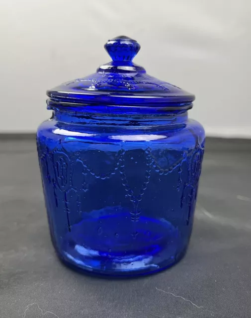 Jennifer Canister Miniatures Jar & Lid Depression Glass Mosser Cobalt Blue