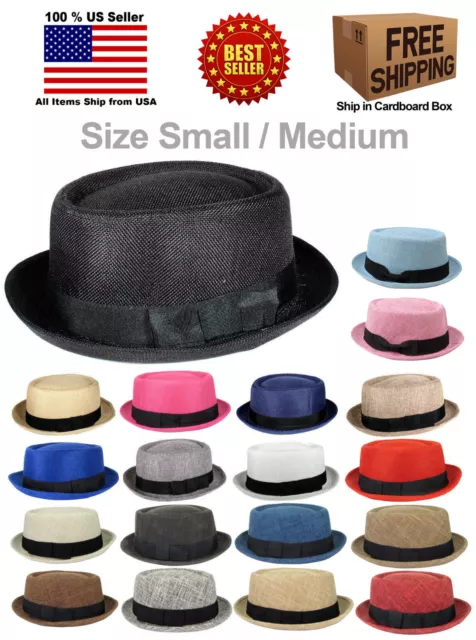 Porkpie Pork Pie Fedora Upturn Short Brim Fabric Hat Cap Size Small/Medium