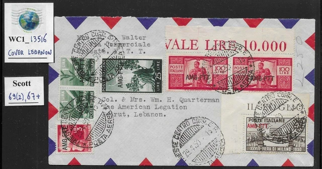 WC1_13516. ITALY: TRIESTE FTT. Cover w. 2 100 Lire 1950 DEMOCRATICA. Scott 69+