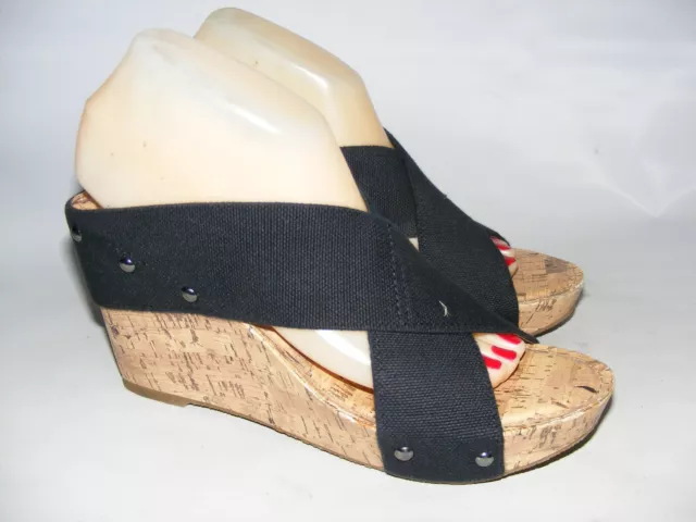 ESPRIT Women's Size 8.5 M Black 3.5" Platform Wedge Heels Sandals Slip On Shoes