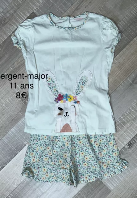 Sergent-major 11 Ans Fille : Pyjama court été fleuri lapin  coton  Fillette TBE