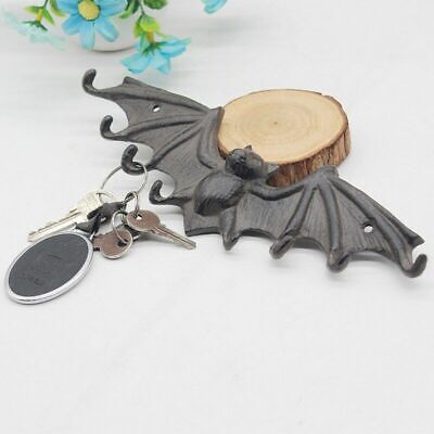 Cast Iron Wall Mount Bat Wings Key Hooks Dark Brown Rustic 8 Hook Hanger Decor 3