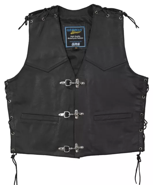 GMS Gancio Uomo Gilet IN Pelle TG 7XL Robusto Moto Gilet Nero