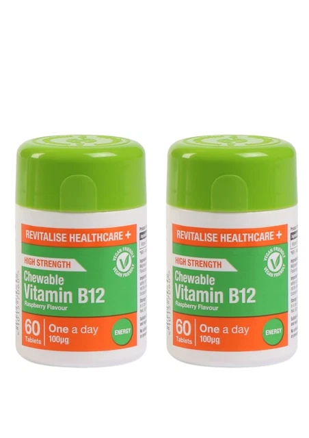 BRAND NEW REVITALISE Healthcare+ Vitamin B12 Chewable Tablets Raspberry ...