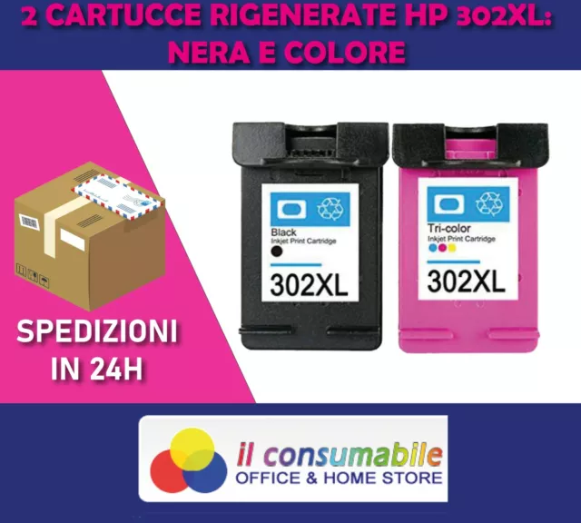 2 Cartucce ADATTO A  302XL Nero e Colore Series OfficeJet 3830 NUOVO CHIP