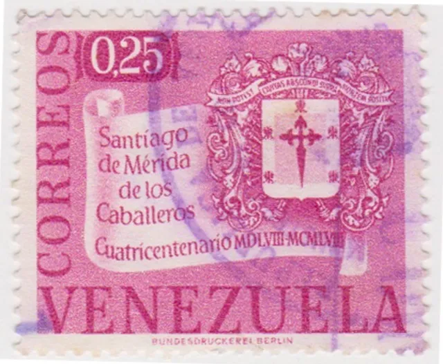 (VE206)1958 VENEZUELA 25cPurple 400th anniversaryow1510