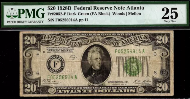 1928B $20 Federal Reserve Note PMG 25 rare 5 known Atlanta Fr 2052-Fdgs