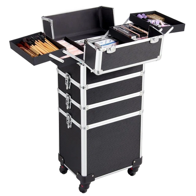 4 in 1 Rolling Makeup Train Case Trolley Cosmetic Travel Cases, Professional Por