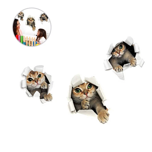 Divertenti adesivi da parete rotti gatti 3D per camera da letto asilo nido bambini soggiorno