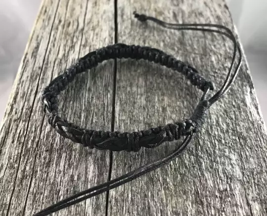 Black Waxed Cotton and Leather Bracelet Anklet Wristband Mens Womens Kids Beach 3