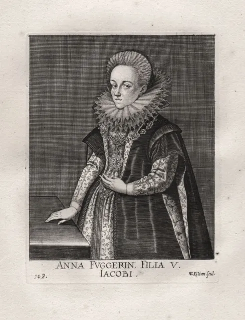 Anna Contessa Fugger Babenhausen Ilsung Di Tratzberg Ritratto Incisione 1650