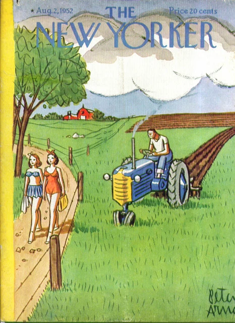New Yorker cover Peter Arno young farmer distracted by bathing beauties 8/2 1952