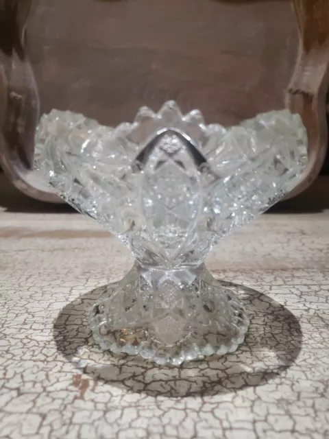 NUCUT ? American Brilliant Cut Glass Small Pedestal Dish Antique Victorian
