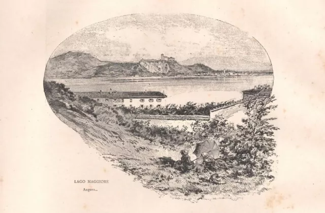 ANGERA LAGO MAGGIORE veduta panoramica STAMPA ANTICA DEL 1892 Antique print