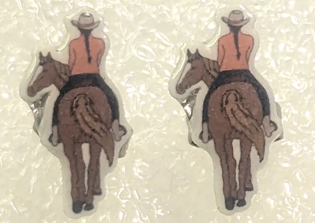 Horse Girl Riding Teeny Tiny Flat Acrylic Post Stud Earrings Jewelry