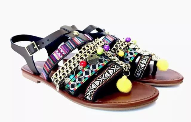 City Classified Womens Size 7.5 M Gypsy Bohemian Ethnic Coins Flat Sandals