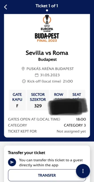 LEGGERE DESCRIZIONE! Biglietto Siviglia Roma - Europa League - Budapest - Cat. 3