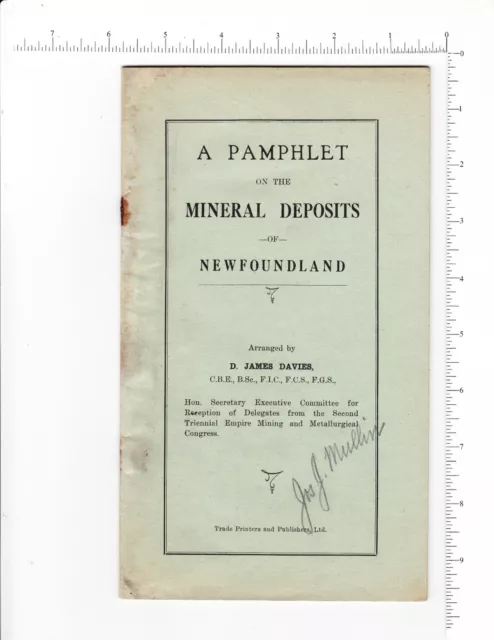 4950 A Pamphlet on the Mineral Deposits of Newfoundland D James Davies geology