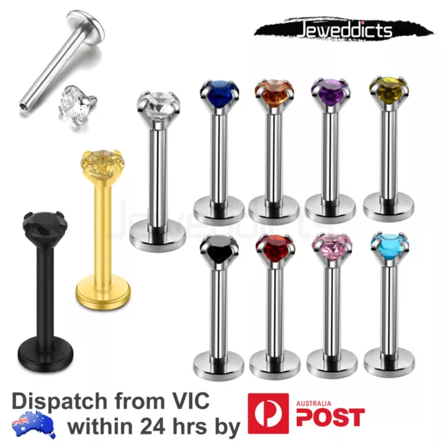 2-10PCS Internal Thread Piercing Studs Labrets Lip Ring Ear Tragus Zirconia Body