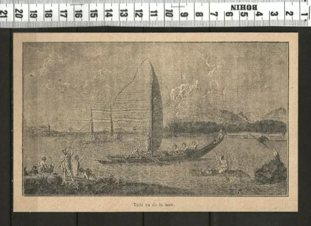 G234 / FINE 19th century engraving / TAITI VU DE LA MER