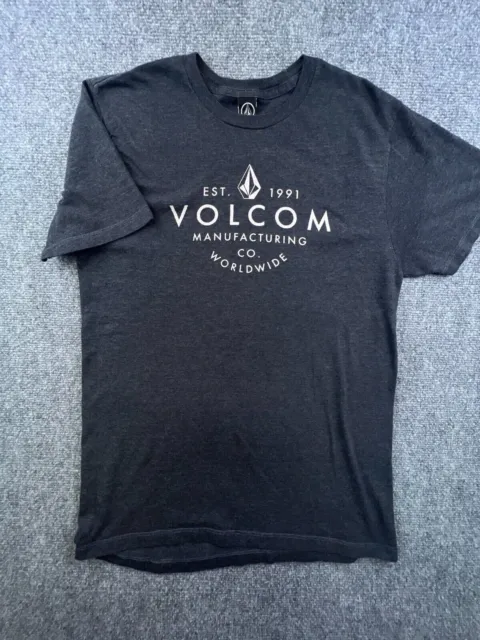 Volcom Shirt Mens Medium Gray Short Sleeve Crew Neck Front Logo Tee Worldwide
