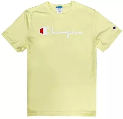 Champion Men's Heritage Tee Script Logo Short Sleeve Cotton Lemon T-Shirt Medium
