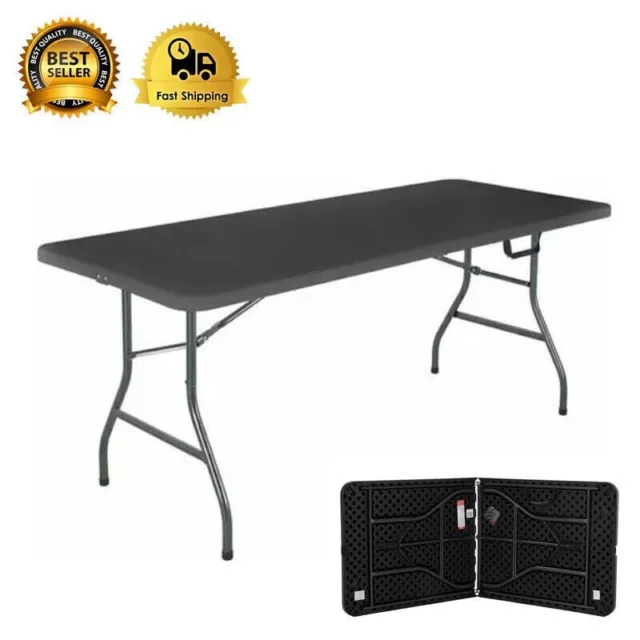 6 Ft Heavy Duty Centerfold Folding Table Black Portable Outdoor Picnic Party US