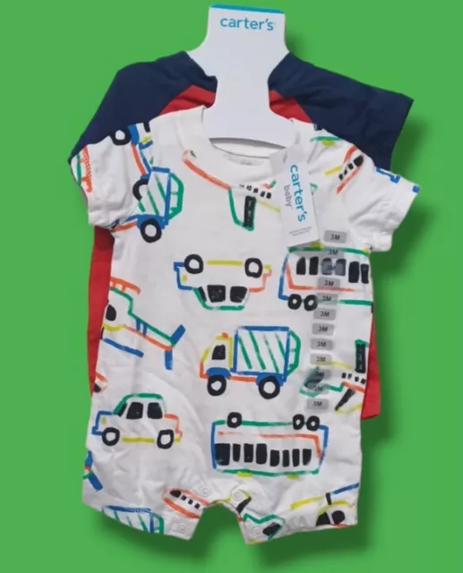 NWT 3M 2 Piece Set Carter's Boys Cars Airplane Dump Truck Helicopter Bus Outfits
