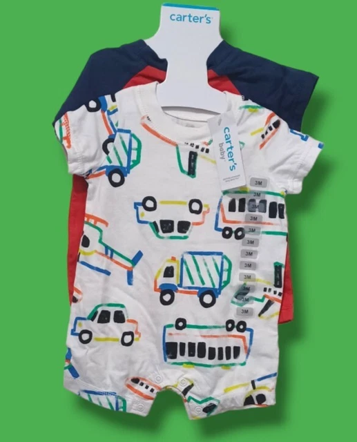 NWT 3M 2 Piece Set Carter's Boys Cars Airplane Dump Truck Helicopter Bus Outfits