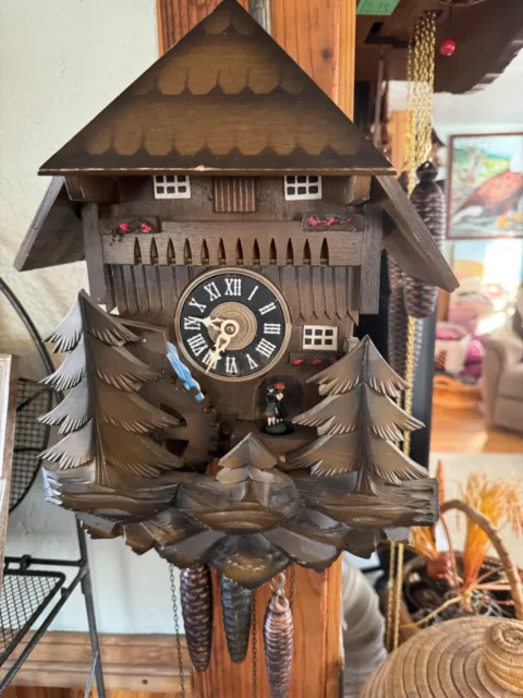 Vintage Black Forest German Musical 1 day Cuckoo Clock with Dancers