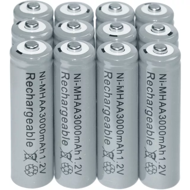 12x AA 2A 3000mAh 1.2V Ni-Mh Grey Color Rechargeable Battery for RC MP3 Camera