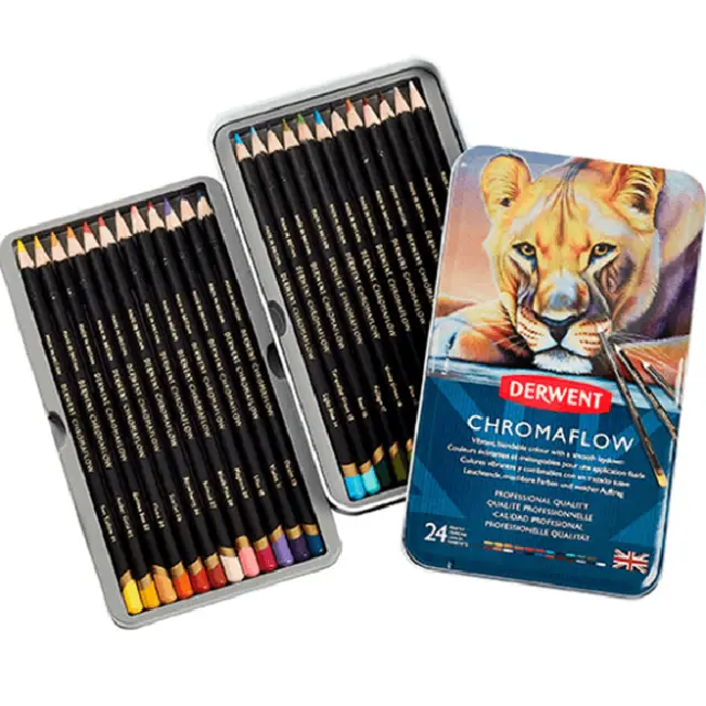 NEW 24 Derwent ChromaFlow Coloured Pencils Tin Set Rich Vibrant Professional