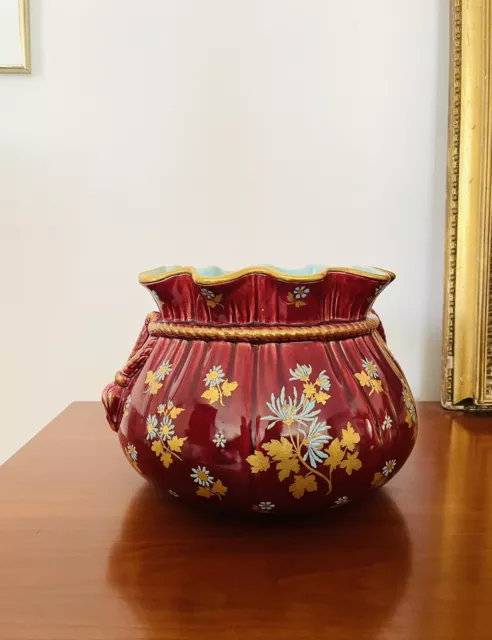 Grand et Rare Cache Pot Art Nouveau Sarreguemines Décor Floral Début 20 ème