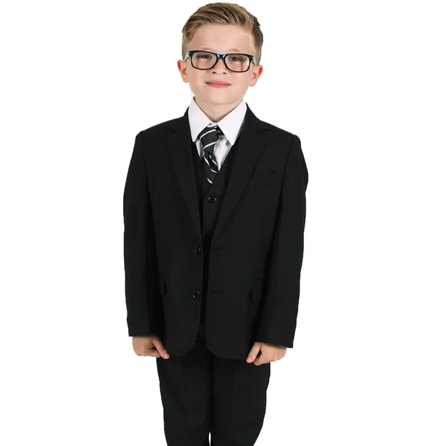 Abiti per ragazzo ragazzi abito nero 5 pezzi slim vestibilità pagina matrimonio ragazzo abito da festa formale