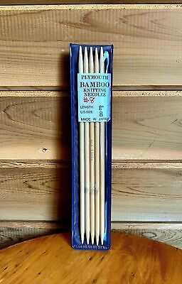 Juego de 5 agujas de tejer de bambú vintage Plymouth #8 8 pulgadas