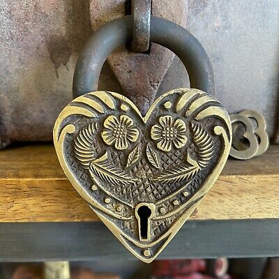 Victorian Ornate Heart Shaped Brass Lock With Antique Vintage Finish Steampunk