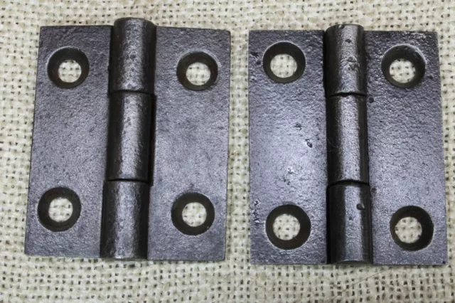 2 Old cabinet Door Small Hinges Butt 2 X 1 5/8”  Vintage Rustic Cast Iron 1850’s