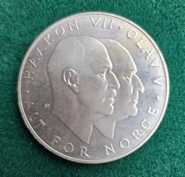 Norwegen, 25 Kroner, 1970, Silbermünze  0,875 Ag, Haakon VII. und Olaf V.