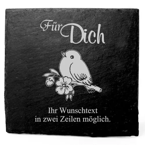 Deko Schiefer Untersetzer personalisiert Kleiner Vogel - Für Dich - 11x11cm