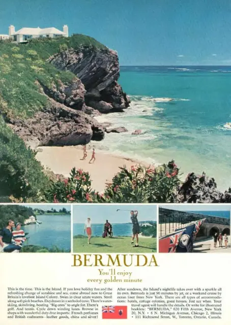 1964 Bermuda Travel PRINT AD Beaches Golf Sightseeing
