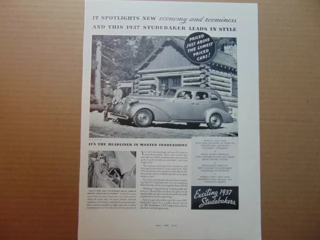 1937 EXCITING STUDEBAKERS FOR 1937 vintage art print ad