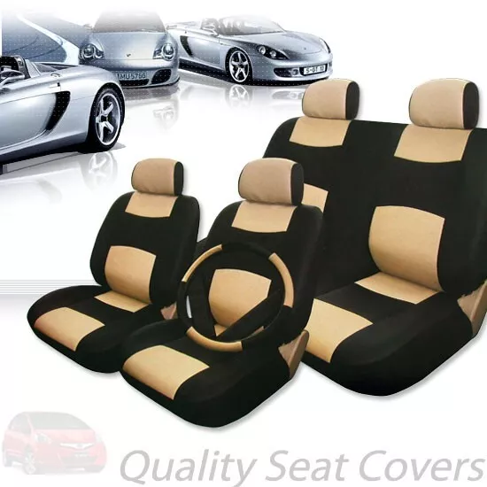 Premium Black Tan Synthetic Leather Car Seat Steering Covers Set For Mercedes