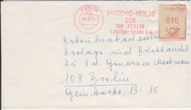 Firmenbrief m. Freistempel / AFS Berlin, Akademie-Verlag, Wertkästchen überklebt