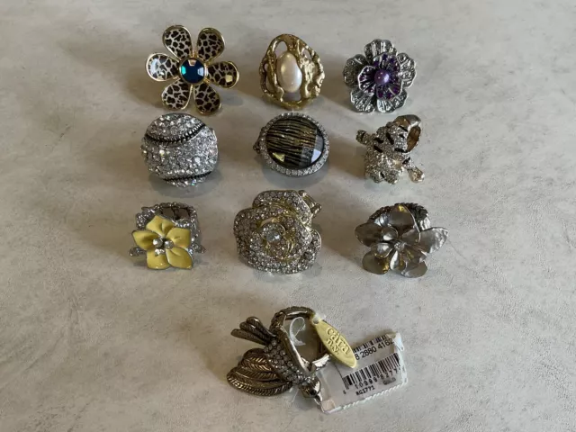 Womens Costume Jewelry Lot Of 10 Ten Rings Flexible expandable Band One Cära NY