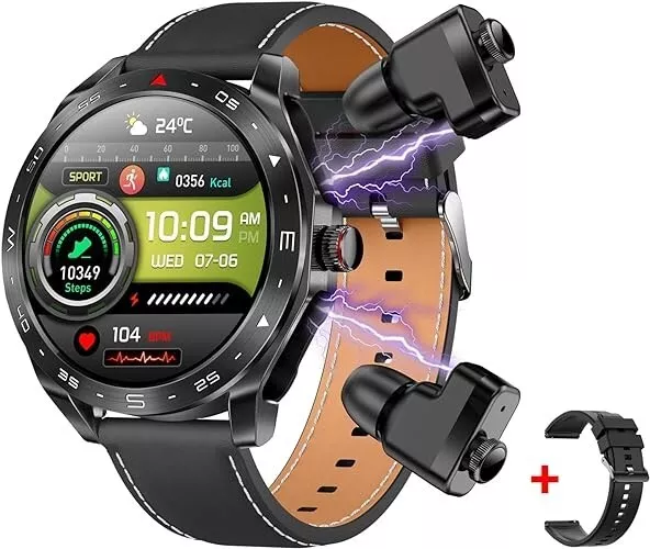 NEW Smart Watch with Earbuds 1.52" IPS Screen Rugged Fitness Tracker Android IOS