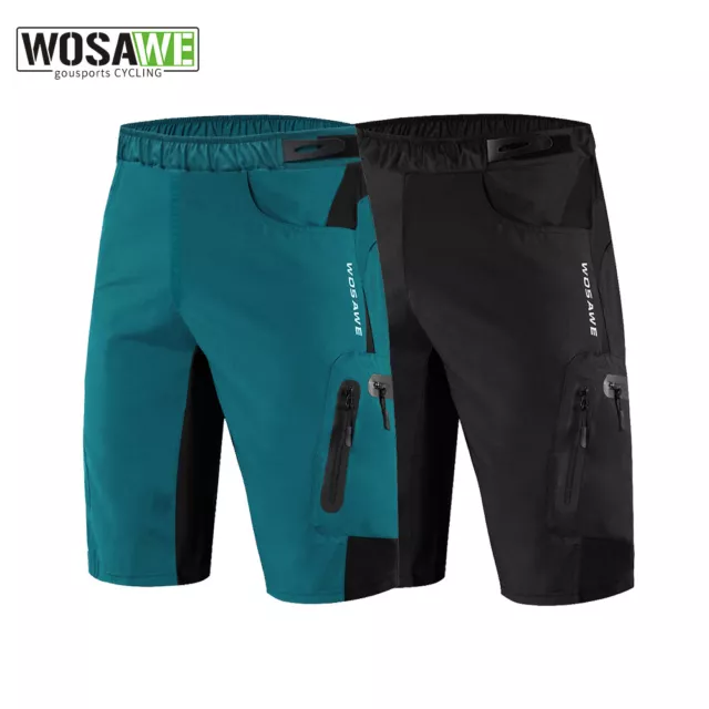 WOSAWE Mens Cycling Baggy Shorts Gel Padded MTB Mountain Bike Casual Pants Black